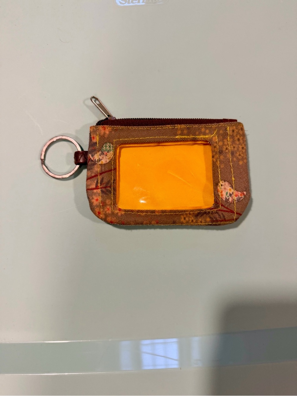 Brown Floral ID Card Holder with Key Ring